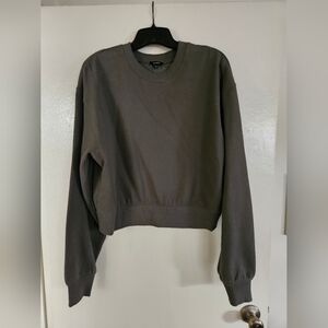 Express Crew Neck Banded Bottom Cropped Sweatshirt - Green - Size M